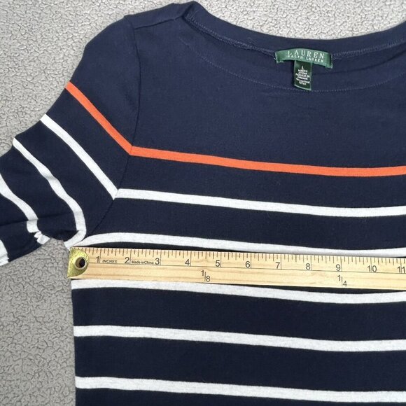 Lauren Ralph Lauren Dress Large Navy Orange Striped Nautical Preppy Capsule L - Picture 5 of 12
